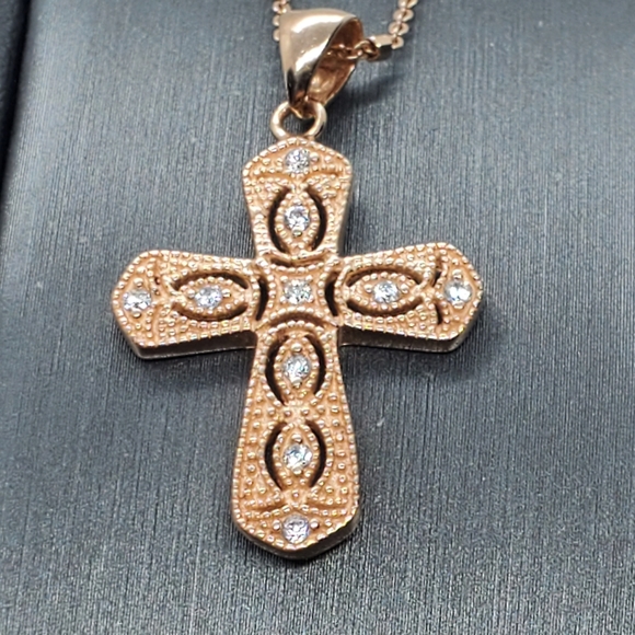 Jewelry - 925 Silver Rose Gold CZ Cross Pendant